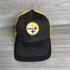 Vintage Pittsburgh Steelers Mesh Snapback Hat Cap NFL Black Yellow Taiwan VNTG